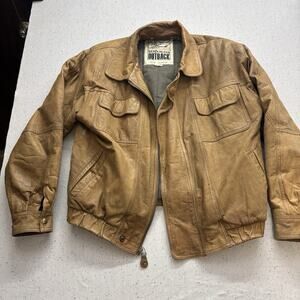 VTG NZO COOPER Men Brown Leather BOMBER New Zealand Outback Biker Jacke